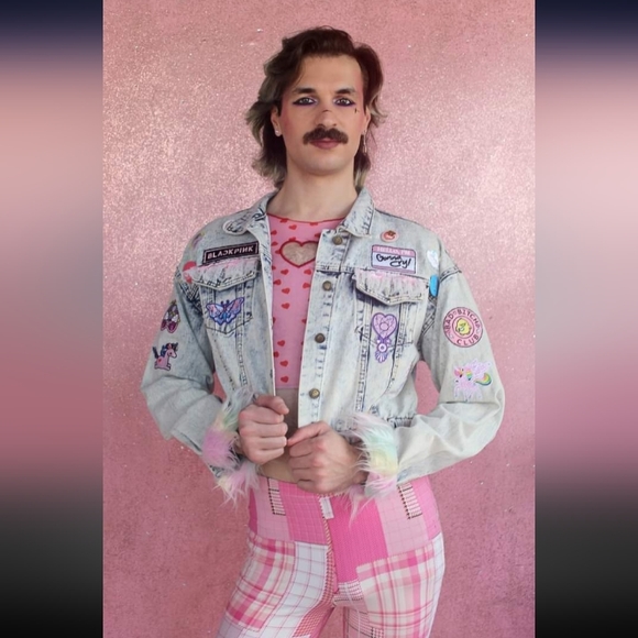 SOLD Kawaii pastel goth cropped acid washed ooak jacket! SHE READY! - Picture 8 of 13